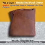 Thgonwid Handmade Unstuffed Faux Leather Pouf Cover - 16.5”D x 12”H Footstool Ottoman & Storage Solution - Image 4