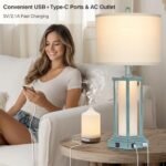 Cinkeda 27" Vintage Table Lamp Set of 2 with USB & Outlet, Frosted Glass Coastal Lamps for Bedroom and Living Room - Image 3