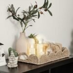 Rectangle Wicker Scalloped Tray - Rattan Serving Tray with Handles, 15.75" L x 11.5" W x 2.75" H for Organization & Decor. - Image 9