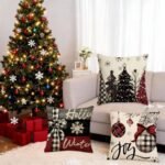Set of 4 Xmas Tree Pillow Covers (18x18 in) - Merry Christmas Pumpkin Orange Eucalyptus Designs for Winter Decor - Image 7