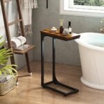 QEEIG Narrow C Shaped Side Table Set of 2 - Slim Couch Tray Tables, Rustic Brown, 7" Wide - Image 6