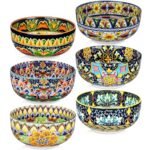 Meolibour Ceramic Cereal Bowls Set of 6, 28 oz Bohemian Soup Bowl, Colorful Bowls Set for Kitchen, Dessert Bowls for Salad, Pasta, Oatmeal, Ramen, Oatmeal, Fruit, Dishwasher & Microwave Safe