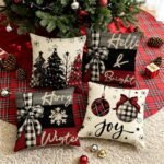 Set of 4 Xmas Tree Pillow Covers (18x18 in) - Merry Christmas Pumpkin Orange Eucalyptus Designs for Winter Decor - Image 4