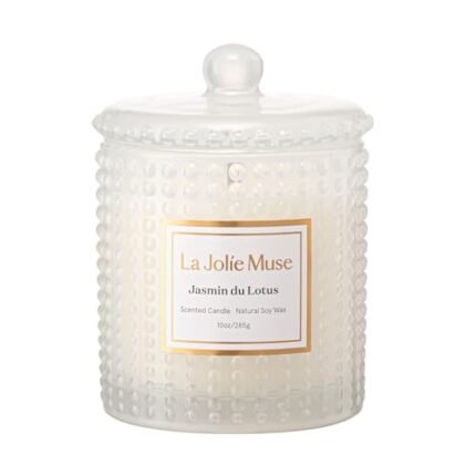 LA JOLIE MUSE Jasmine du Lotus Scented Candles - Ivy, Jasmine, Cedarwood | 10 oz Natural Soy Wax | 55 Hours Clean Burn | Floral Scented Candle | Gift-Ready for Hosts & Gatherings