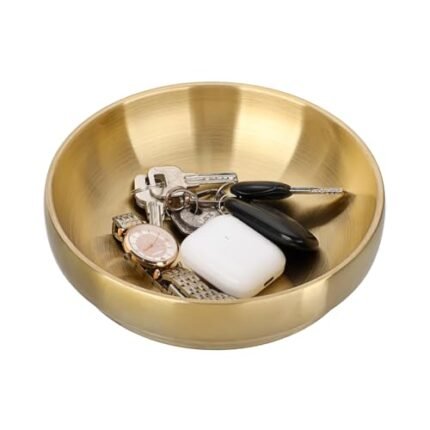 GUSHBIN Key Bowl for Entryway Table Decorative Key Dish for Organizing Tabletop Catch All Bowl Gold Fruit Bowls for Kitchen Counter, Coffee Table,7.4 Inches