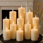 Ivory Pillar Candles Set, 12 Packs, 2.8 in x 4, 6, 8 Inch Assorted Size Unscented Pillar Candles Bulk for Home Decor, Long Burning Candle for Emergency, Holiday Dinner, Dripless & Smokeless