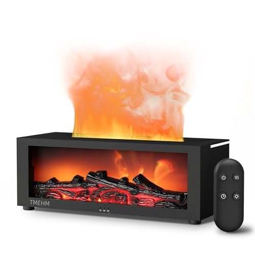 TMEHM Ultrasonic Humidifier & Essential Oil Diffuser with 7 Colors, TMEHM Fireplace Flame Air Diffuser Humidifier,7 Colors Aromatherapy Essential Oil Diffuser,Ultrasonic Aroma Humidifier with Timer for Home,Bedroom,Office,Yoga (Black, L)