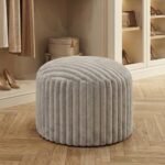 DAWNYIELD Luxury Round Faux Fur Pouf Ottoman, 20"x15", Removable Cover, Gray Shaggy Stool for Living Room or Bedroom. - Image 2