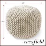 Casafield Round Natural Pouf Ottoman – 20" Dia x 14.5" H Cotton Knit Foot Stool - Boho Accent for Living Room, Bedroom, Home Office - Image 3