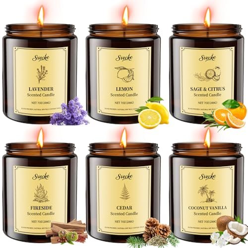 SVECKE 6-Pack Fall Scented Soy Wax Candles – Long-Lasting Aromatherapy SVECKE 6 Pack 42oz Fall Scented Candles, Soy Wax Candles for Home, Aromatherapy Candle Gift Set for Women Men, Long Lasting Jar Candles, Ideal for Birthdays Holidays