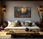 Full Moon Forest Canvas Art: Pine Trees, Mountains, and Wildflowers for Home Decor - Image 2
