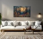 Full Moon Forest Canvas Art: Pine Trees, Mountains, and Wildflowers for Home Decor - Image 6