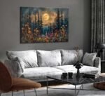 Full Moon Forest Canvas Art: Pine Trees, Mountains, and Wildflowers for Home Decor - Image 5