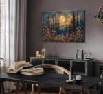 Full Moon Forest Canvas Art: Pine Trees, Mountains, and Wildflowers for Home Decor - Image 3