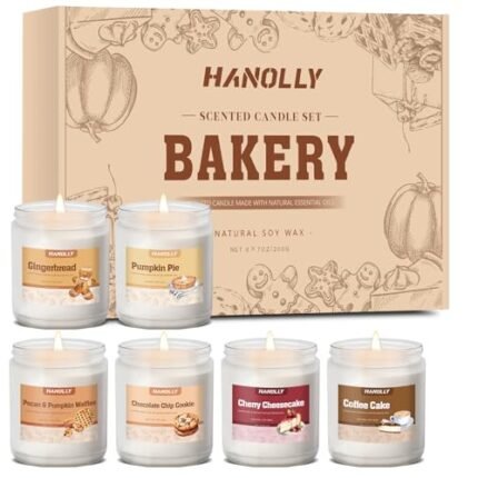 Bakery Candles Set, 6 Pack Fall Winter Candles for Home Scented, Candle Gift Set,Soy Wax Long Lasting Jar Candle of Pumpkin Pie, Coffee Cake,Gingerbread,Chocolate Cookie,Cherry Cheesecake Aromatherapy