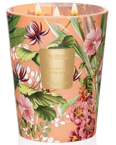 M&SENSE Large Soy Scented Candles Peony & Blush Sude, Non Toxic Natural Spring Candles 35oz 150 Hours Long Lasting Slow Burning, Unique Candle Gifts Cozy Room Decor for Women Men