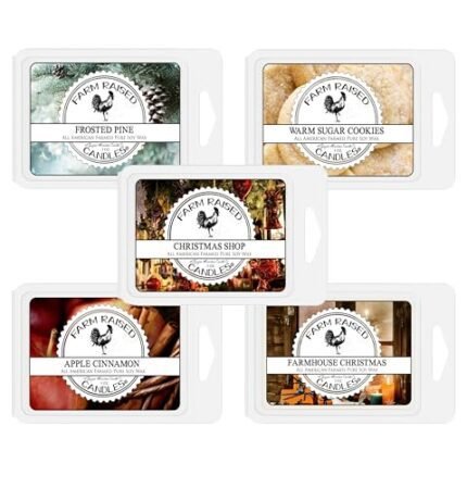 Farm Raised Candles - Soy Wax Melts - Christmas Wax Melts 5 Pack | Holiday Variety (16 oz Total) | Fresh Cut Pine Tree Warm Sugar Cookies, Apple Cinnamon